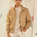 Men Camel Pepe Jeans Cotton Harrington Jacket 60J40830