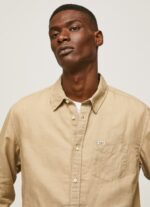 Men Camel Pepe Jeans Parker Long Sleeved Shirt 60J401039 - Image 4
