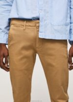 Men Camel Pepe Jeans Slim James Chino Trousers 60J401098 - Image 3
