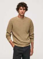 Men Camel Pepe Jeans Waffle Knit Cotton Jersey 60J40855