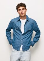 Men Denim Pepe Jeans Carson Regular Fit Denim Shirt 60J401020 - Image 3