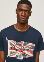 Men Dulwich Pepe Jeans Flag Logo N Waving Flag T-Shirt 60J40935