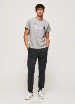 Men Grey Marl Pepe Jeans Cotton T-Shirt With Brushes Logo 60J40931 - Image 2