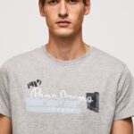Men Grey Marl Pepe Jeans Cotton T-Shirt With Brushes Logo 60J40931