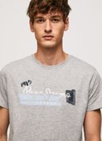 Men Grey Marl Pepe Jeans Cotton T-Shirt With Brushes Logo 60J40931