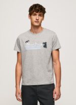 Men Grey Marl Pepe Jeans Cotton T-Shirt With Brushes Logo 60J40931 - Image 3