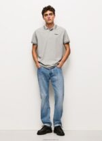 Men Grey Marl Pepe Jeans Embroidered Logo Pique Polo Shirt 60J401077 - Image 2
