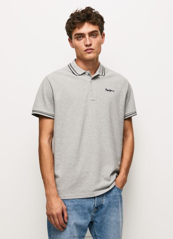 Men Grey Marl Pepe Jeans Embroidered Logo Pique Polo Shirt 60J401077 - Image 3