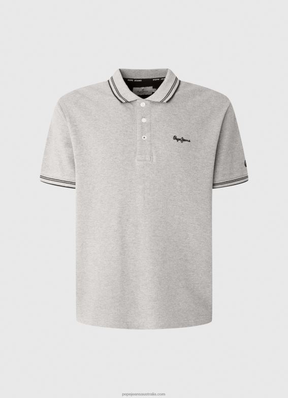 Men Grey Marl Pepe Jeans Embroidered Logo Pique Polo Shirt 60J401077 - Image 5