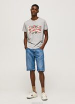 Men Grey Marl Pepe Jeans Flag Logo N Waving Flag T-Shirt 60J40936 - Image 2