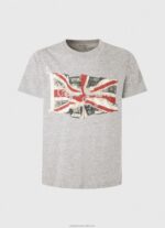 Men Grey Marl Pepe Jeans Flag Logo N Waving Flag T-Shirt 60J40936 - Image 5