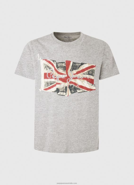 Men Grey Marl Pepe Jeans Flag Logo N Waving Flag T-Shirt 60J40936 - Image 5