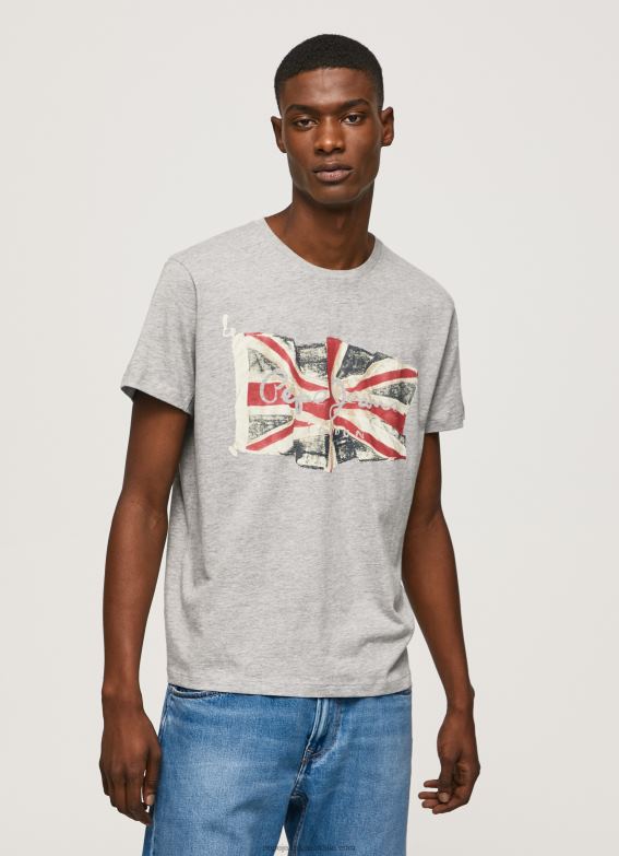 men_grey_marl_pepe_jeans_flag_logo_n_waving_flag_t_shirt_60j40936.jpg Men Grey Marl Pepe Jeans Flag Logo N Waving Flag T-Shirt 60J40936 - Image 1
