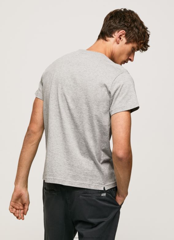Men Grey Marl Pepe Jeans Flag Print Cotton T-Shirt 60J40957 - Image 4