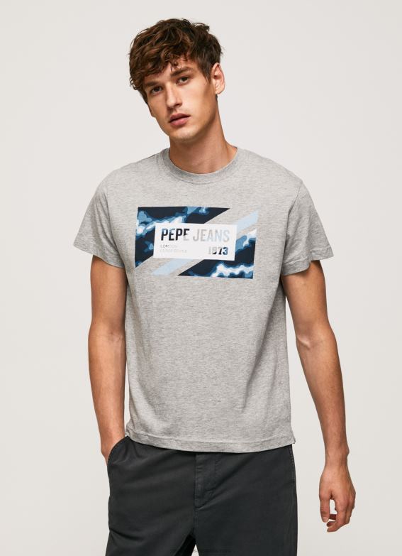 men_grey_marl_pepe_jeans_flag_print_cotton_t_shirt_60j40957.jpg Men Grey Marl Pepe Jeans Flag Print Cotton T-Shirt 60J40957 - Image 1
