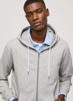 Men Grey Marl Pepe Jeans Logo Print Zipped Jumper 60J40883