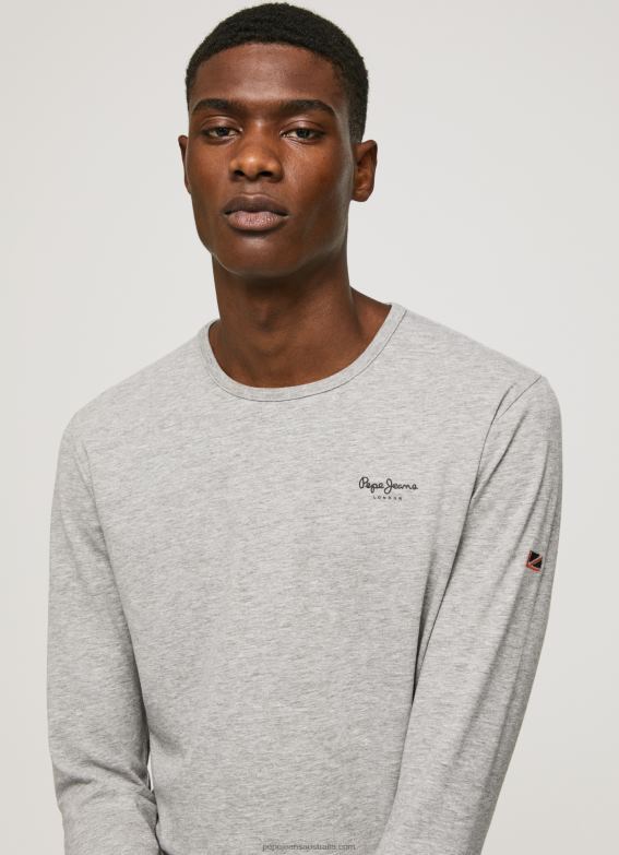 Men Grey Marl Pepe Jeans Long-Sleeved Cotton T-Shirt 60J401006 - Image 3