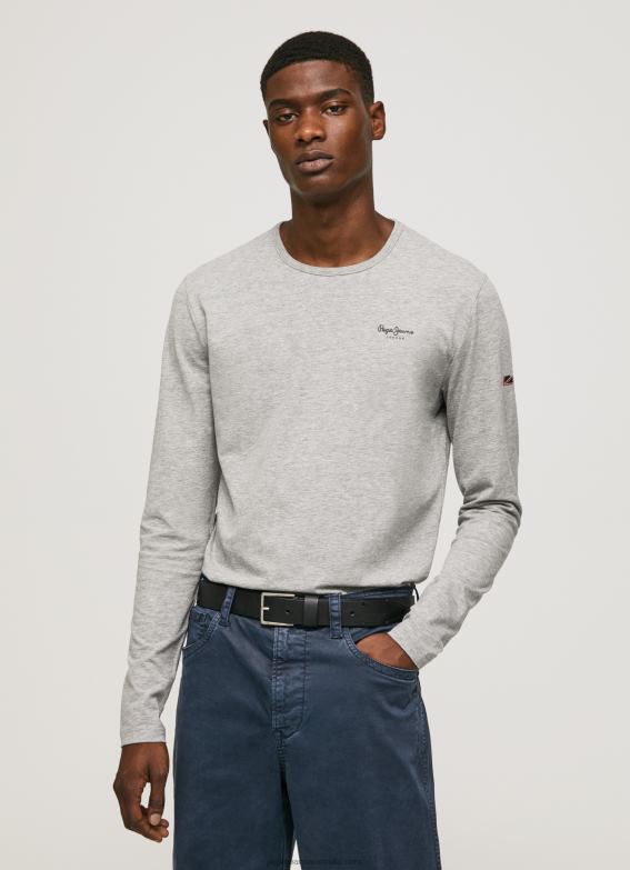 men_grey_marl_pepe_jeans_long_sleeved_cotton_t_shirt_60j401006.jpg Men Grey Marl Pepe Jeans Long-Sleeved Cotton T-Shirt 60J401006 - Image 1