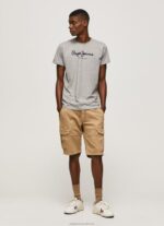 Men Grey Marl Pepe Jeans Printed Logo Cotton T-Shirt 60J401001 - Image 2