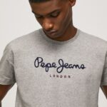 Men Grey Marl Pepe Jeans Printed Logo Cotton T-Shirt 60J401001