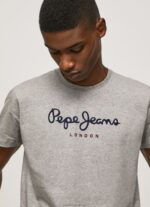 Men Grey Marl Pepe Jeans Printed Logo Cotton T-Shirt 60J401001