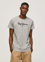 Men Grey Marl Pepe Jeans Printed Logo Cotton T-Shirt 60J401001 - Image 3