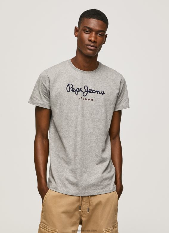 Men Grey Marl Pepe Jeans Printed Logo Cotton T-Shirt 60J401001 - Image 3