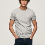 Men Grey Marl Pepe Jeans Printed Logo Cotton T-Shirt 60J401013