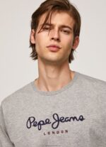 Men Grey Marl Pepe Jeans Printed Logo Cotton T-Shirt 60J401017