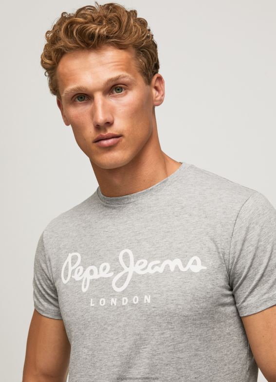 Men Grey Marl Pepe Jeans Short-Sleeved Cotton T-Shirt 60J401004 - Image 2