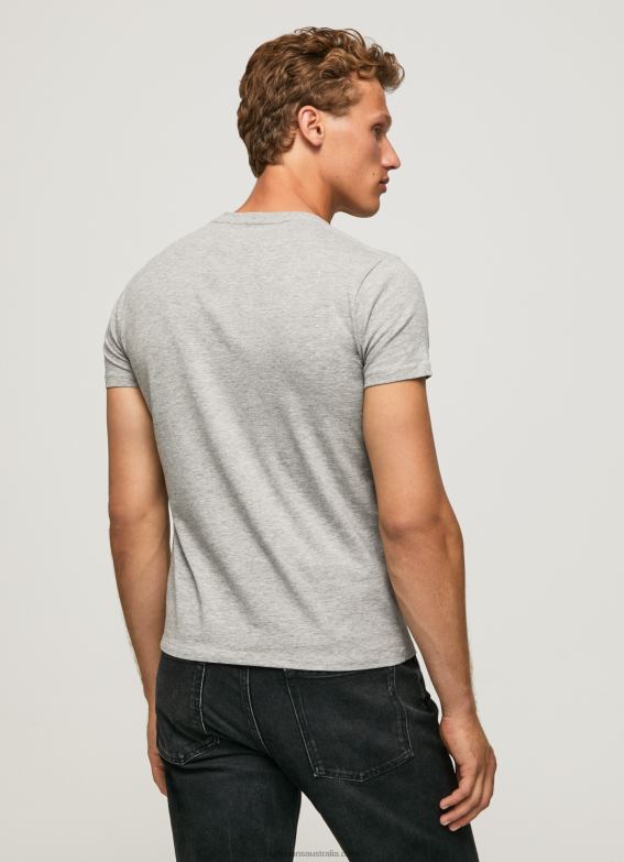 Men Grey Marl Pepe Jeans Short-Sleeved Cotton T-Shirt 60J401004 - Image 3
