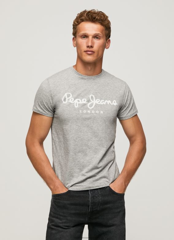 Men Grey Marl Pepe Jeans Short-Sleeved Cotton T-Shirt 60J401004 - Image 1