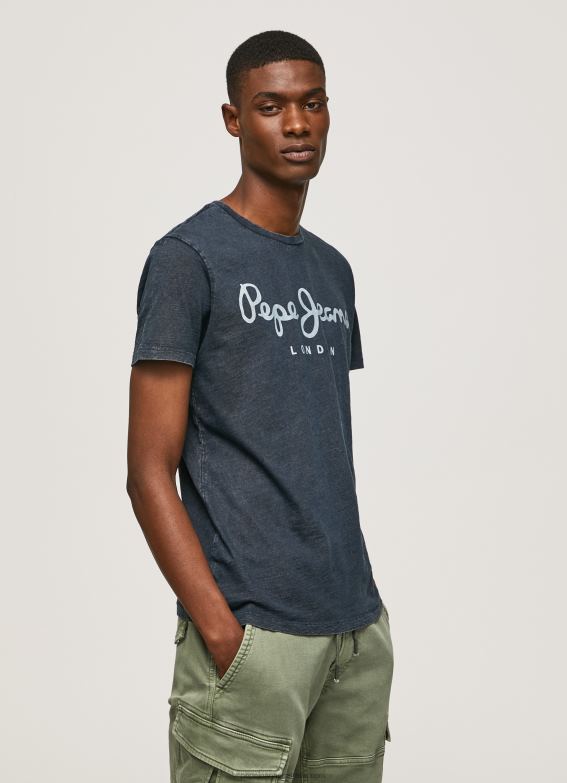 Men Indigo Pepe Jeans Essentialenim N Printed Logo T-Shirt 60J401015 - Image 3