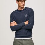 Men Indigo Pepe Jeans Pick Rounded Collar Jersey 60J40858