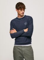 Men Indigo Pepe Jeans Pick Rounded Collar Jersey 60J40858