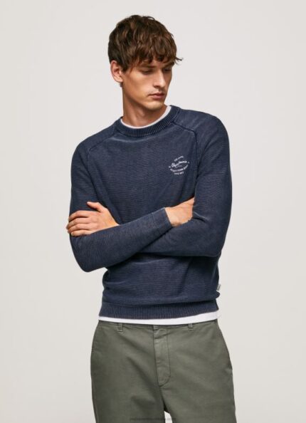 Men Indigo Pepe Jeans Pick Rounded Collar Jersey 60J40858