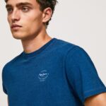 Men Indigo Pepe Jeans Printed Logo Cotton T-Shirt 60J40968