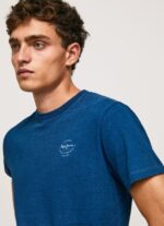 Men Indigo Pepe Jeans Printed Logo Cotton T-Shirt 60J40968