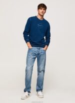 Men Indigo Pepe Jeans Rounded Collar Cotton Jumper 60J40868 - Image 2