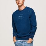 Men Indigo Pepe Jeans Rounded Collar Cotton Jumper 60J40868