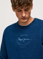 Men Indigo Pepe Jeans Rounded Collar Cotton Jumper 60J40868 - Image 3