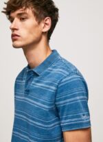 Men Indigo Pepe Jeans Striped Printed Cotton Polo Shirt 60J401083 - Image 3