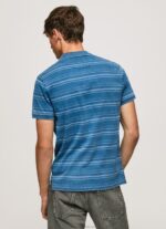 Men Indigo Pepe Jeans Striped Printed Cotton Polo Shirt 60J401083 - Image 4