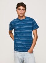 Men Indigo Pepe Jeans Striped Printed Cotton T-Shirt 60J40966 - Image 3