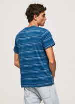 Men Indigo Pepe Jeans Striped Printed Cotton T-Shirt 60J40966 - Image 4