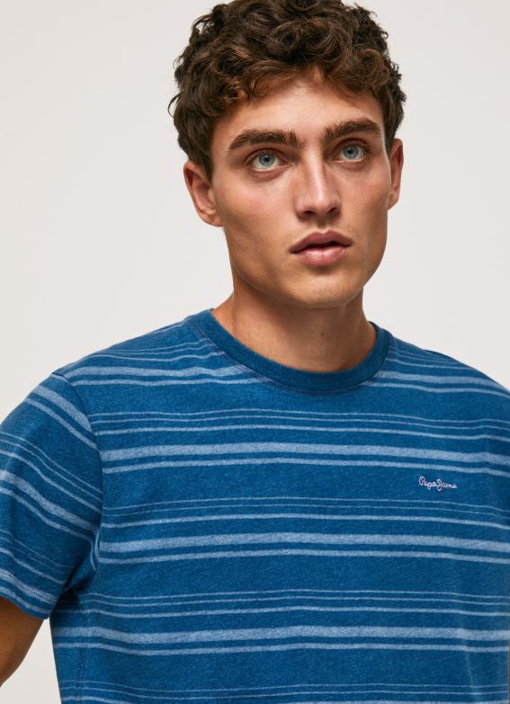 men_indigo_pepe_jeans_striped_printed_cotton_t_shirt_60j40966.jpg Men Indigo Pepe Jeans Striped Printed Cotton T-Shirt 60J40966 - Image 1