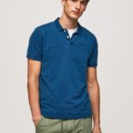 Men Indigo Pepe Jeans Worn-Effect Cotton Polo Shirt 60J401079