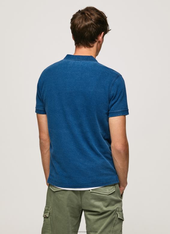 Men Indigo Pepe Jeans Worn-Effect Cotton Polo Shirt 60J401079 - Image 4
