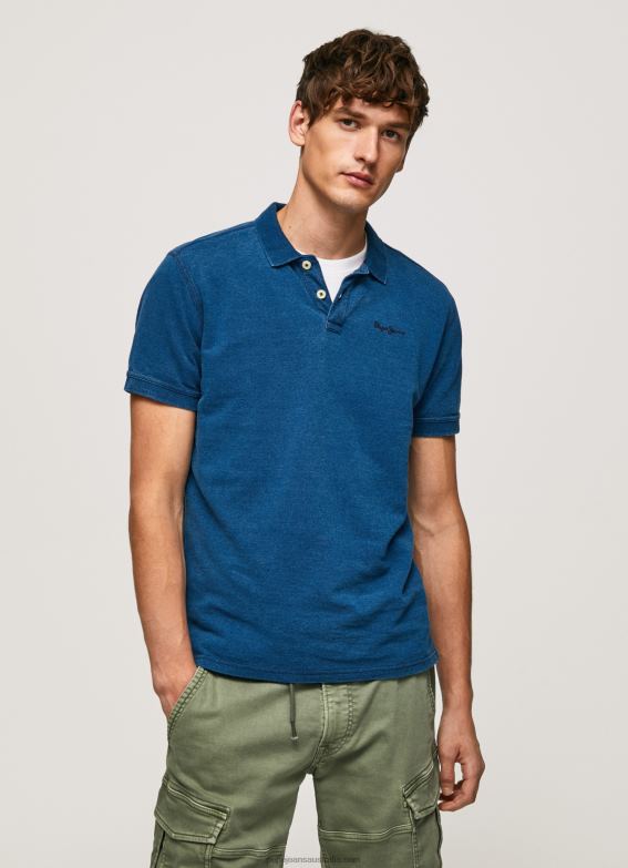 men_indigo_pepe_jeans_worn_effect_cotton_polo_shirt_60j401079.jpg Men Indigo Pepe Jeans Worn-Effect Cotton Polo Shirt 60J401079 - Image 1