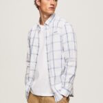 Men Ivory Pepe Jeans Lorian Slim Fit Poplin Shirt 60J401029